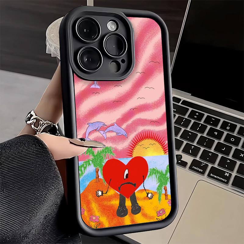 Phone Case for iPhone 17 Air 16E 15 16 Pro Max Bad Bunny Heart Cover 14 Plus 13 12 Mini Soft Shell Silicone Fundas