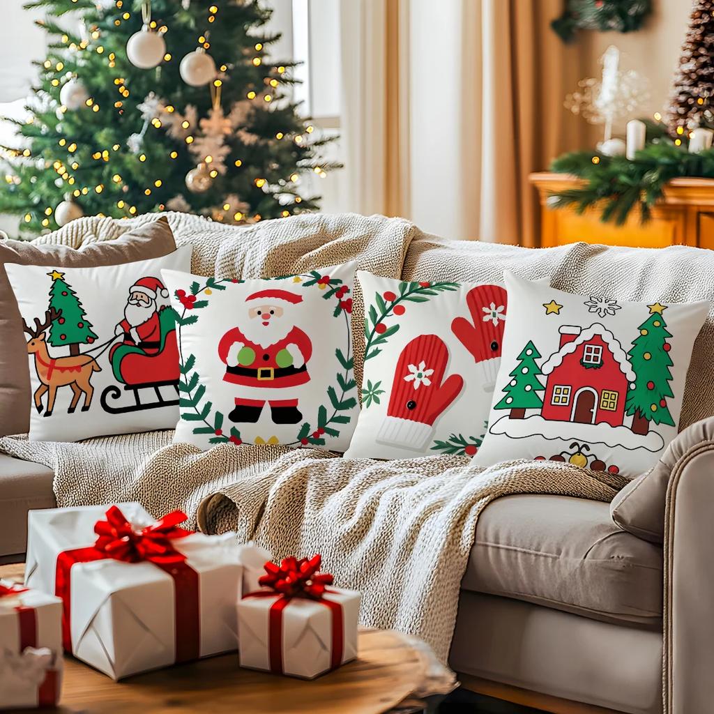 Cartoon Santa Claus Elk Cushions Pillowcase Polyester Cushion Cover Throw Pillow Pillowcover Home Car Sofa Decor