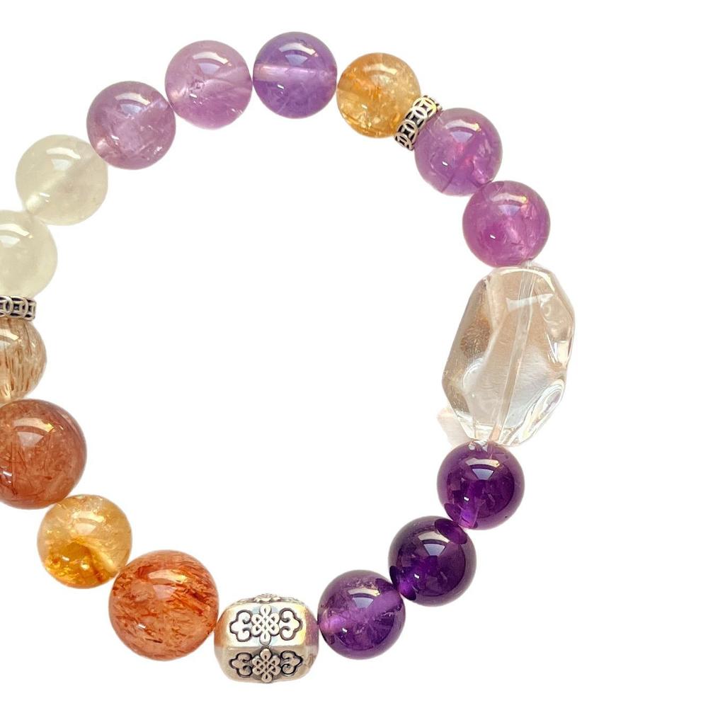 925 Silver Design High Quality Natural Moonstone Amethyst Black Gold Super Seven White Crystal Citrine Bracelet Hand