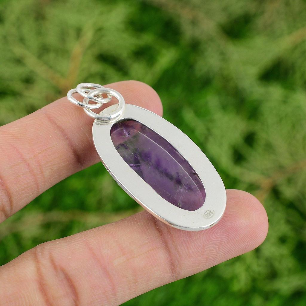 Sterling Silver Natural Star Amethyst Mother Art Deco February Birth New Pendant