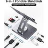 BYEASY iPad Stand, Laptop Docking Station, 8 in 1 iPad USB C Hub, Type-C Tablet Stand with HDMI, 3.5mm Jack, LAN, 100W PD Charging, 2*USB 3.0, SD/TF