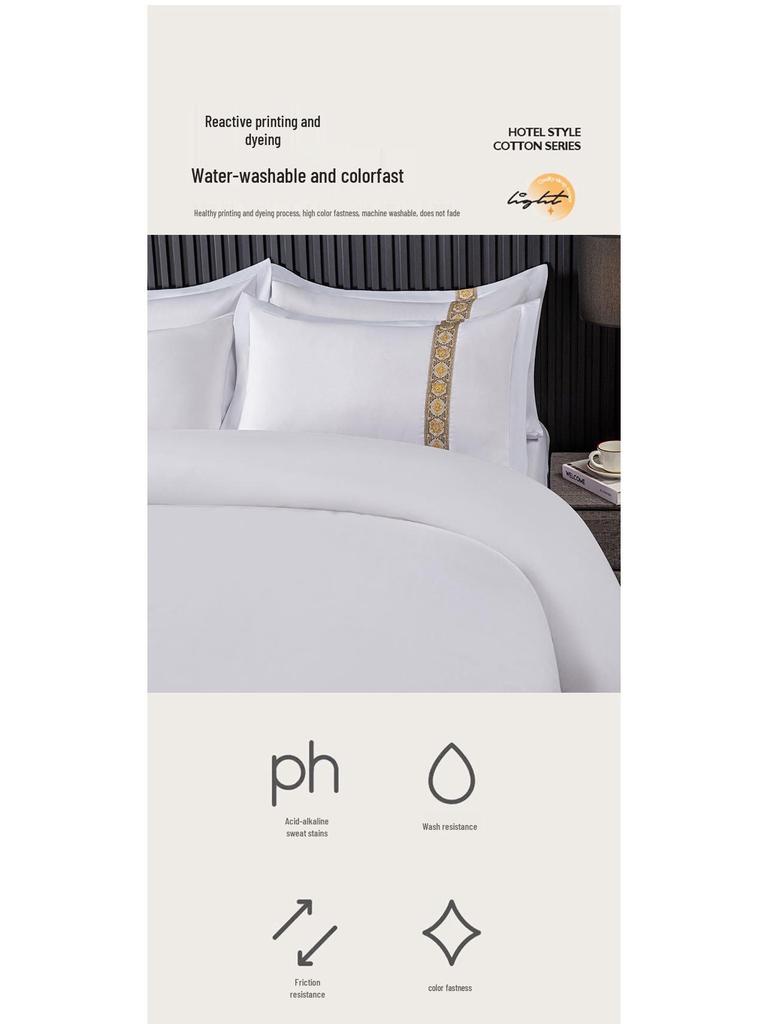 Pure White 3-Piece Hotel Linen Set: Thick Bed Sheet & Duvet Cover for Homestay