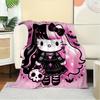 For Gothic, Hello Kitty, HalloweenAnime-Themed Flannel Blanket, Glam Style, Digital Print, All-Season Comfort, Tear-Resistant, Knitted Craft
