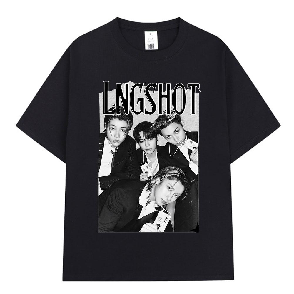 Korean Kpop Hip Hop Group Lngshot Graphic Print Tshirt Unisex Women Clothing Fashion Oversized Short Sleeve Cotton Casual Y2K Top S