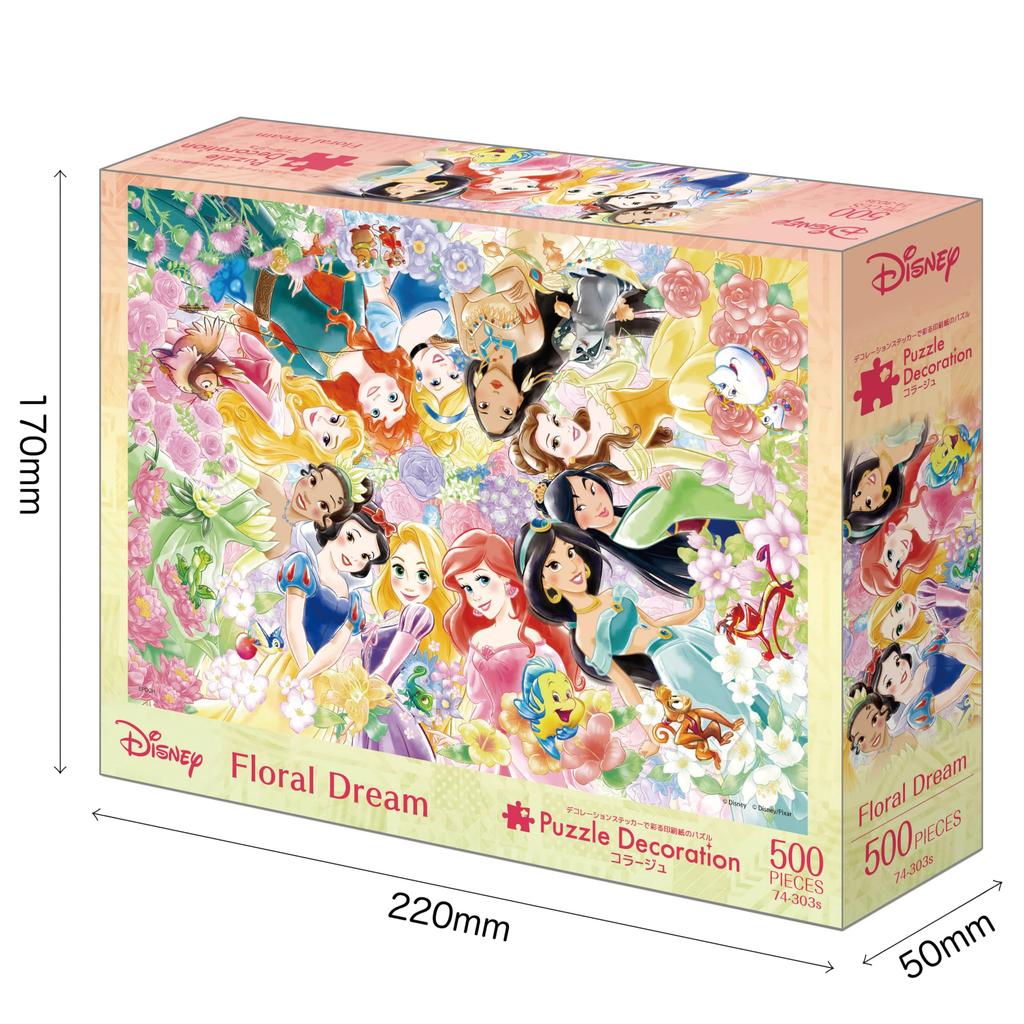Epoch Disney 500-Piece Jigsaw Puzzle Floral Dream Collage Decoration 38×53cm with Adhesive Spatula and Stickers