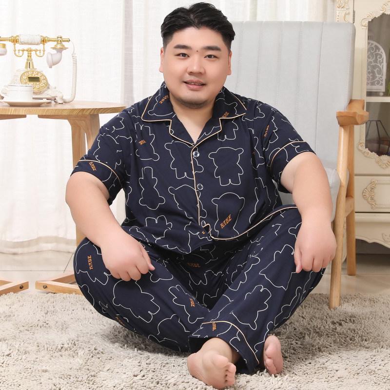 Mei Ji Yun Men's Cotton Lapel Pajama Set - Short Sleeve, Long Pants, Plus Size