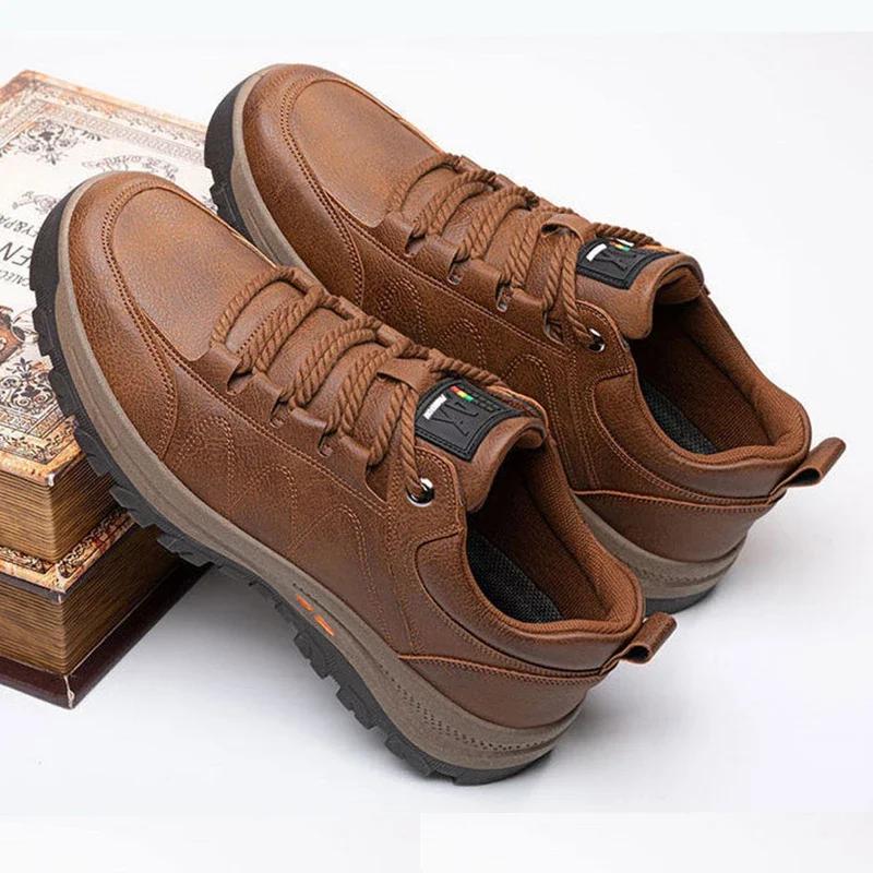 Brand Men Casual Leather Shoes Autumn Outdoor Man Driving Work Safety Boots Street Fashion Men Shoes Male Business Loafers Boots Comfortable Soft Sole