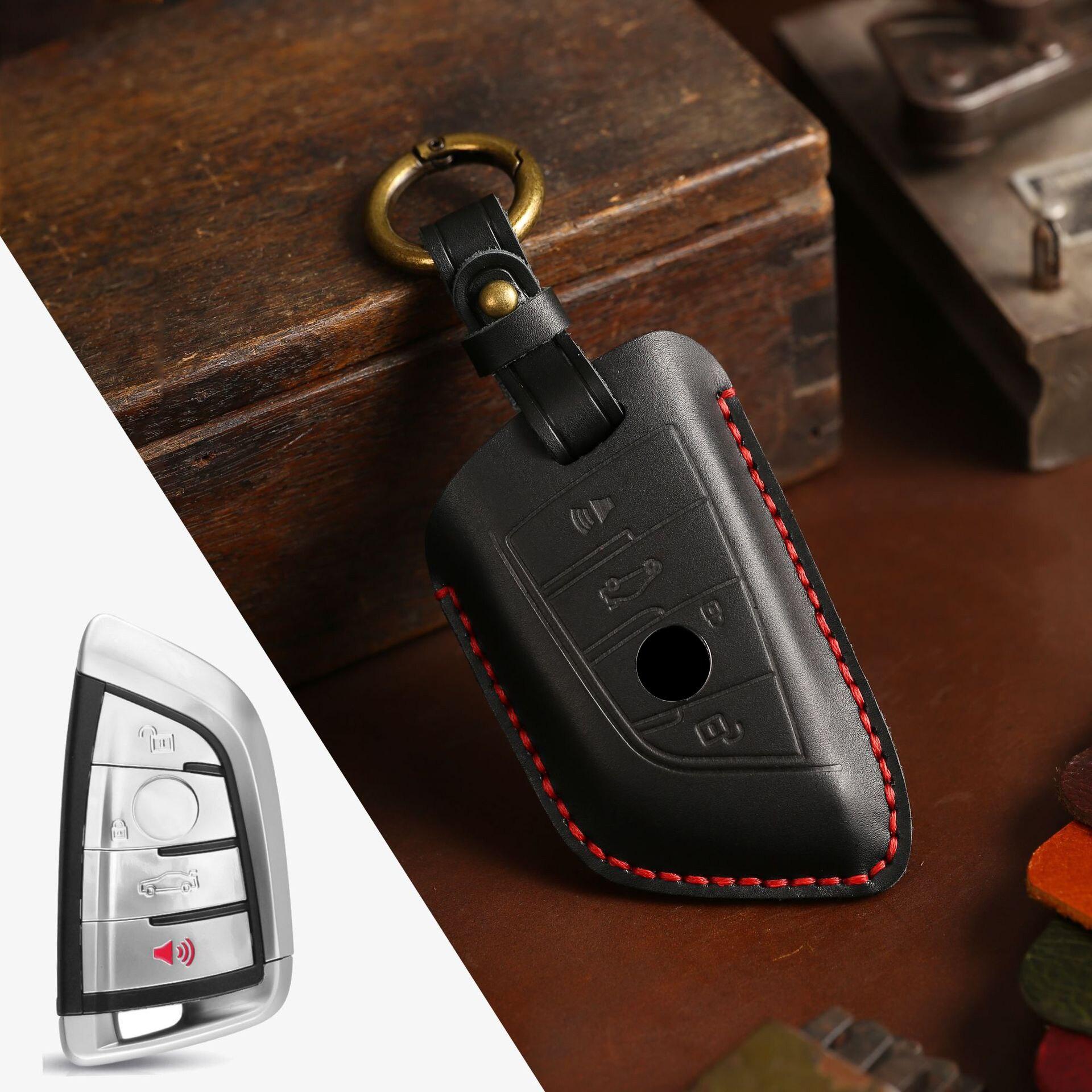 

Роскошный кожаный чехол для ключей HALLMO ручной работы для BMW X1 X3 3 Buttons A Style чёрный