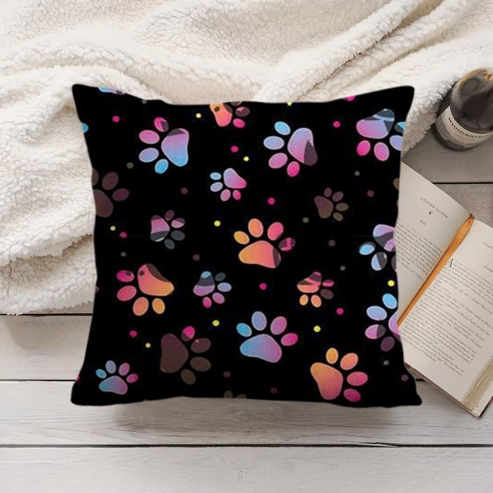 Dog Footprint Paw Cute Cushion Cover Short Plush Double-Sided Printing Home Machine Washable In Warm Winter Pillow Cover