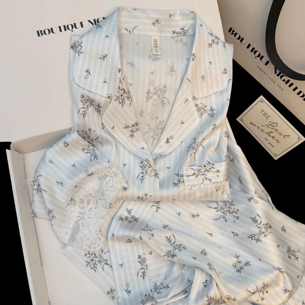 [Spring Sleep Without Awakening] 11 New Spring/Summer Long-Sleeve Ice Silk Pajamas for Women, Southern French High-End Small Floral Loungewear