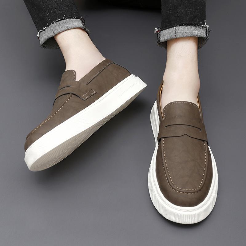 Men's Autumn Comfortable Slip-On Loafers: Breathable, Lightweight Cowhide Shoes with Thick Sole