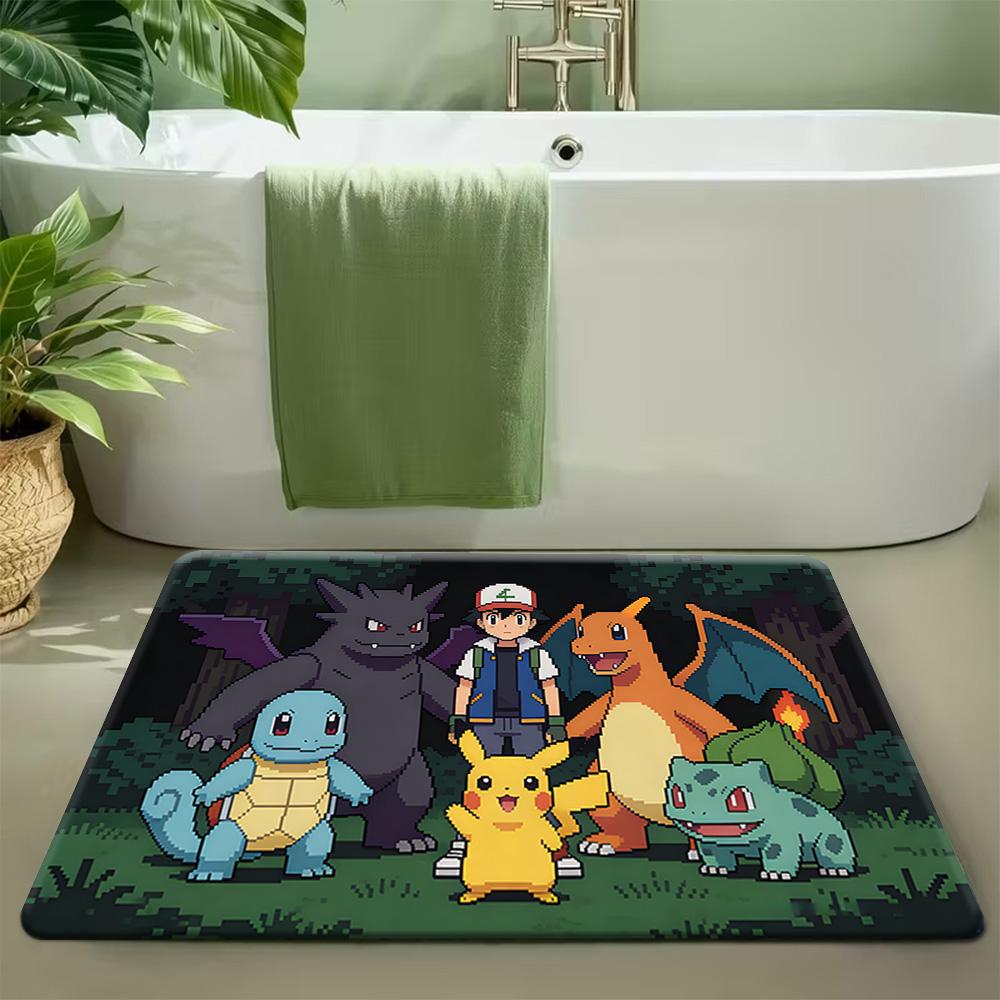 Pixel Style Pokemon Pikachu and Starters Print Non-Slip Doormat for Home Indoor Decor 40x60cm(15x23 in)
