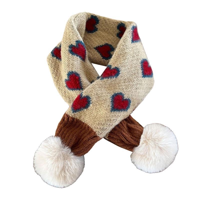 

Children Knitted Scarf Jacquard Heart Pattern Neck Gaiter Warm Neck Scarf for Everyday Wear Autumn Winter Kids Neckwear бежевий