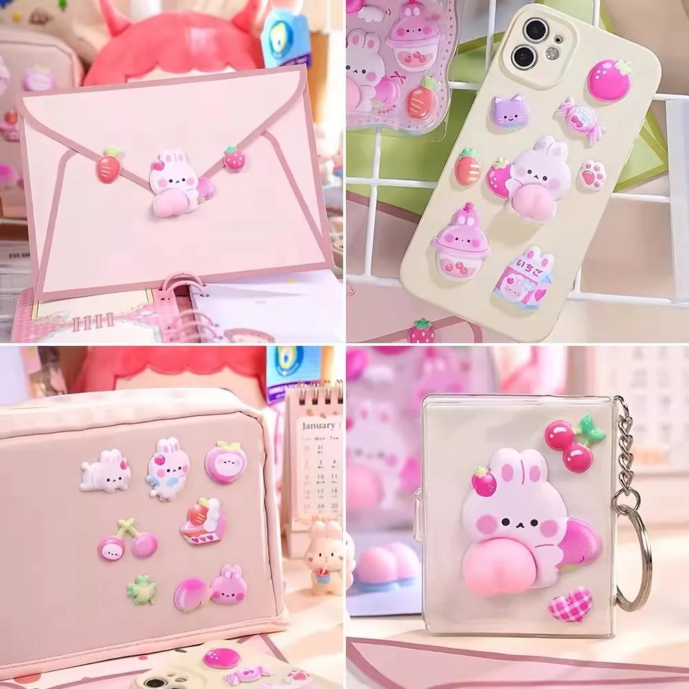 3D DIY Cartoon PVC Elastic Stickers Cute Hip Stress Relief Decorative Stickers for Phone Cases Stationery Daily Use