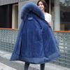 Winter Damen Mittellanger Plüschmantel Langarm Pelzbesetzte Kapuze Taschen Reißverschluss Knopfverschluss Große Größen Dickes Baumwollfutter Jacke