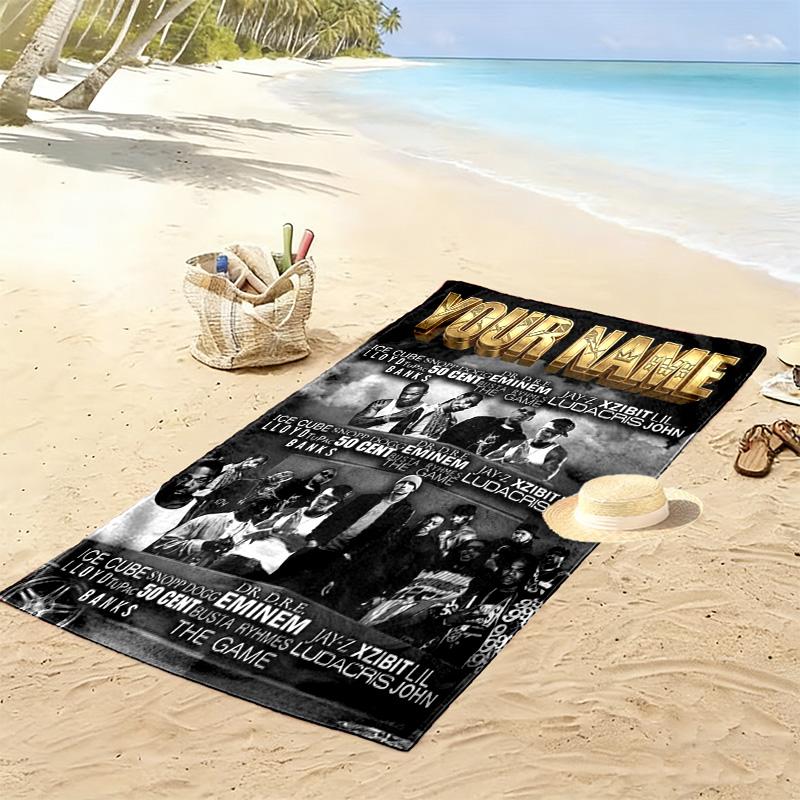 Name Custom Rappers Print Beach Towel, Large Soft Quick Dry Towel for Beach Camping Swimming
