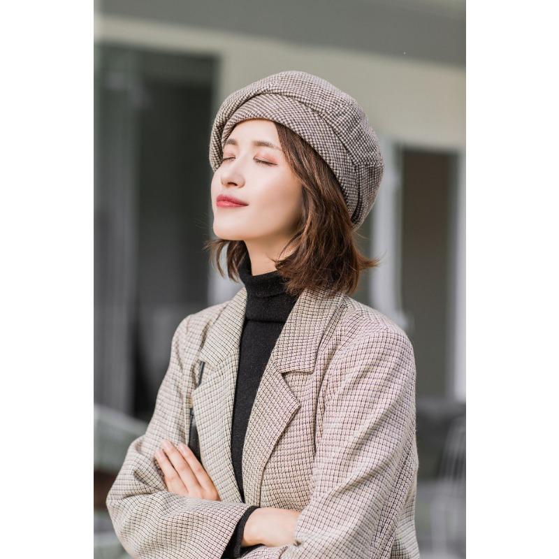 Women S Korean Style Plaid Beret Hat Cute British Painter Cap