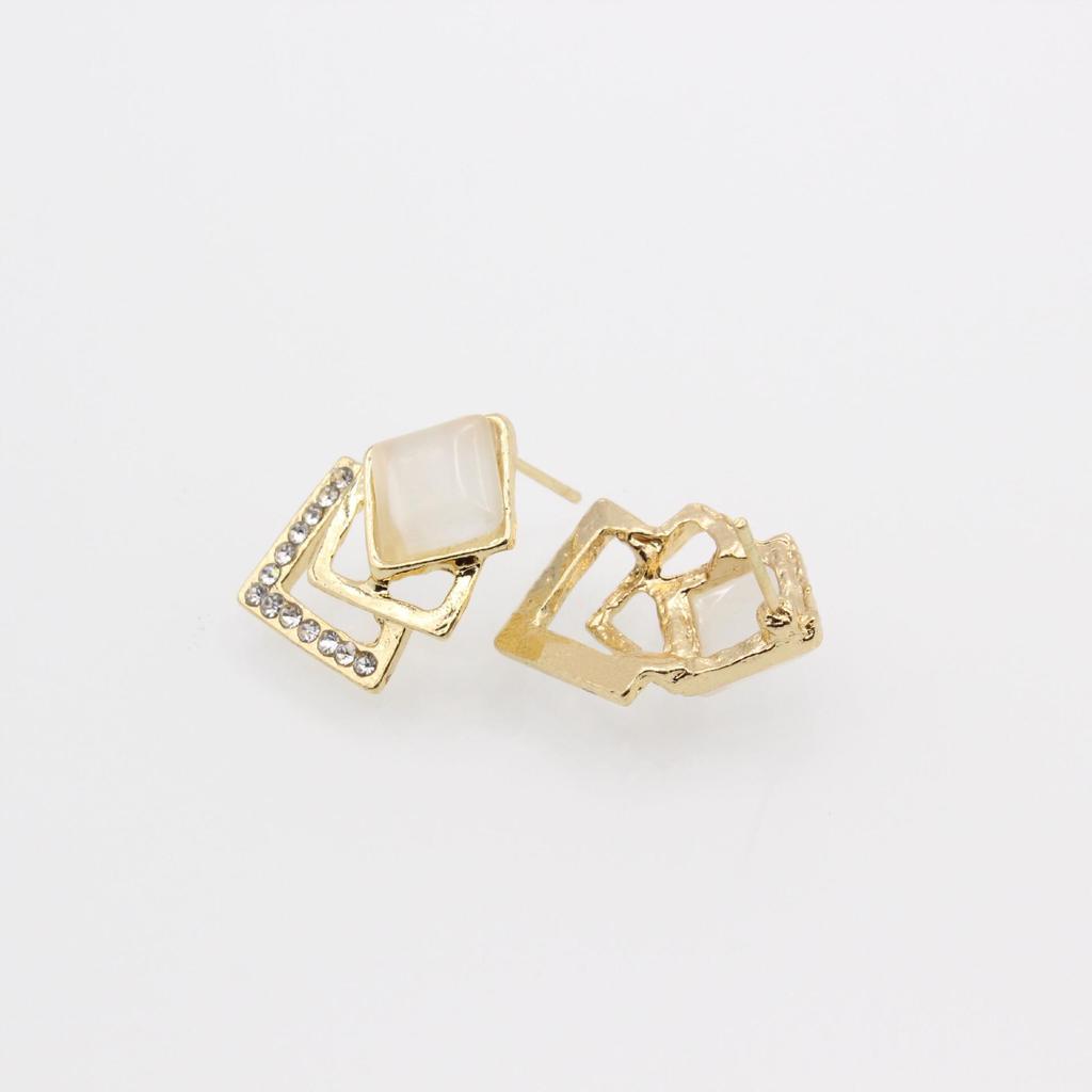 European American Fashion Geometric Square Rhinestone Cat's Eye Stud Earrings for Women