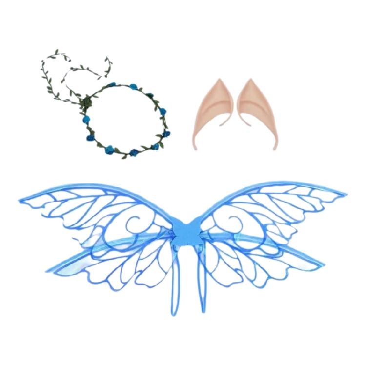 Halloween Wing Costume Women Girl Butterfly Wing Elf Wing with Elf Ears Flower Wreath Halloween Costume Accessories