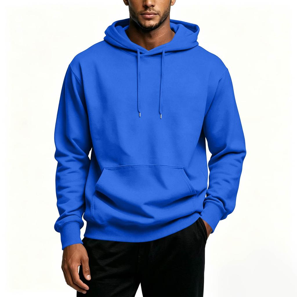 Men's Casual Color Hoodie with Front Pocket for Daily Wear