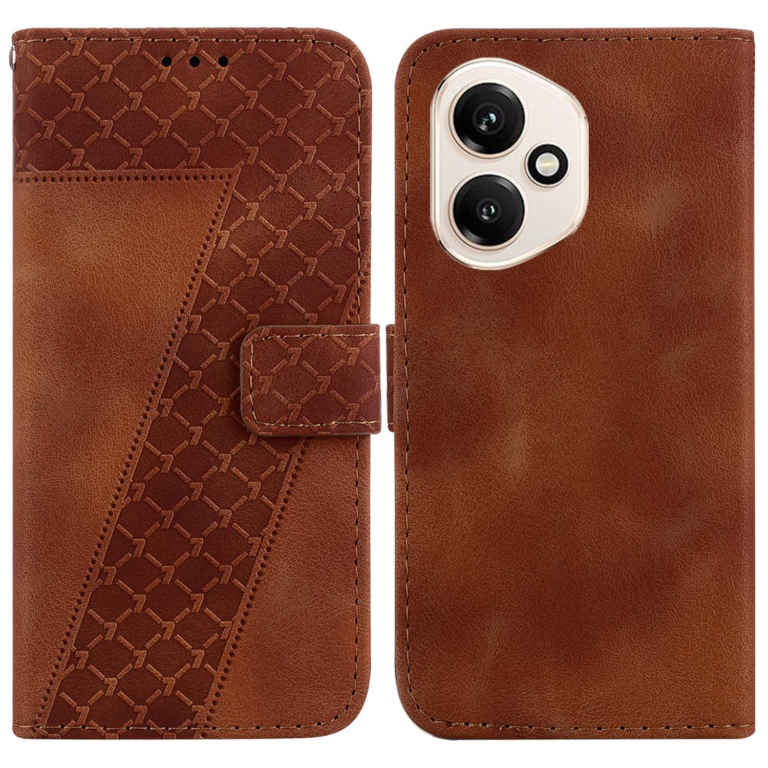 

For Honor 400 5G (Global) Stand Case 7-Shaped Pattern Imprint Leather Phone Cover with Strap Brown