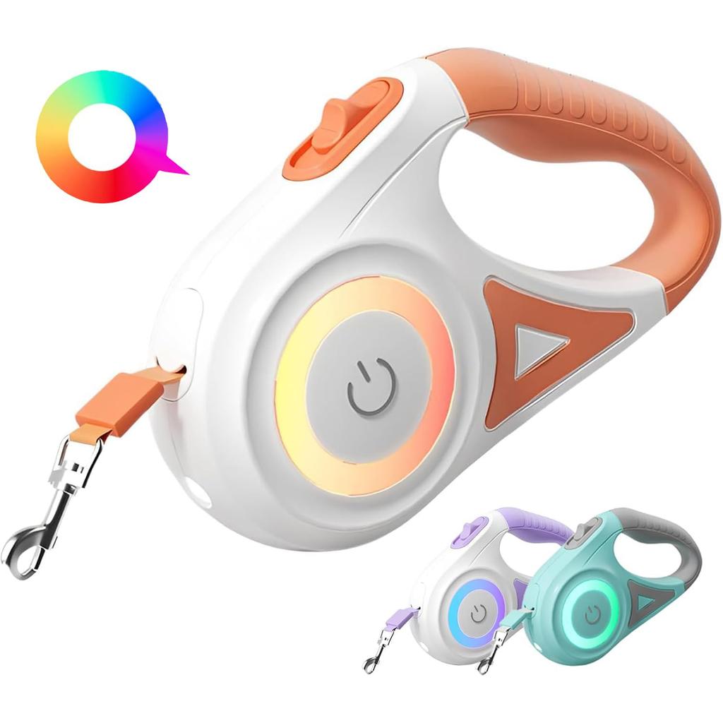 YUHAFO Large Dog Small Dog Medium Dog Retractable Lead Dog Lead Extendable Lead LED Light and Light [With Ring] "5m, Orange"