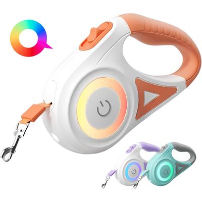 YUHAFO Large Dog Small Dog Medium Dog Retractable Lead Dog Lead Extendable Lead LED Light and Light [With Ring] "5m, Orange"