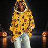 Women's 3/4 Sleeve Hooded Pullover Top with Halloween Print