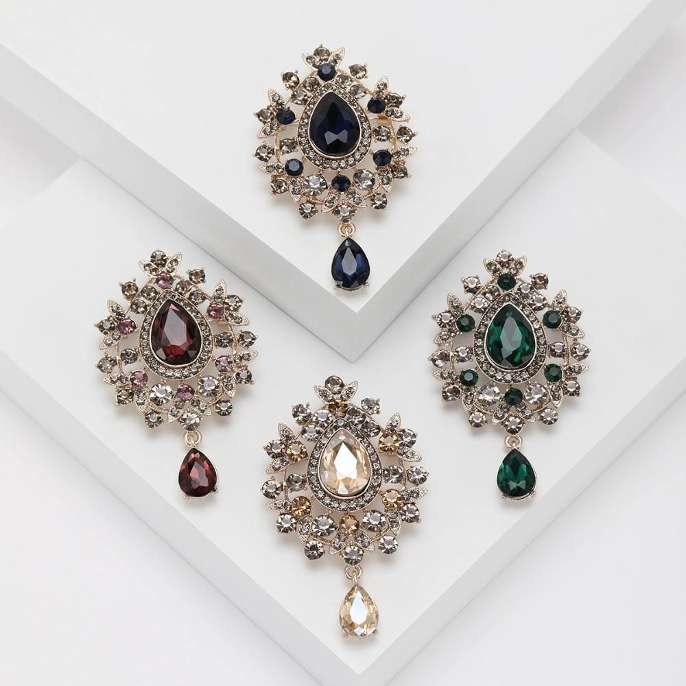 Retro Palace Style Zircon Crystal Brooch Zinc Alloy Corsage Pins New Pendant Brooch  Gift