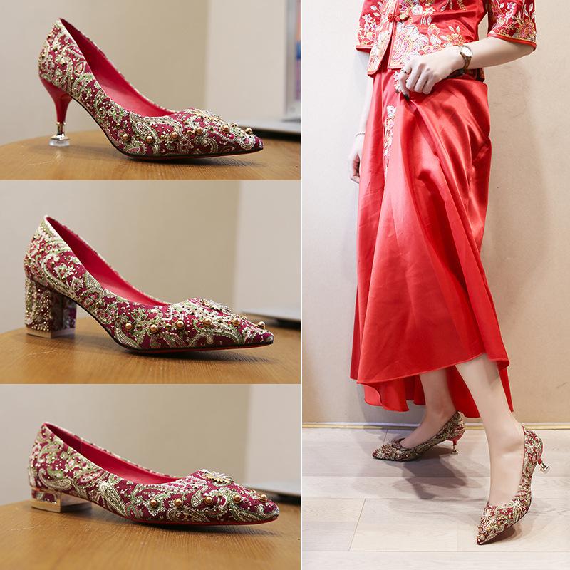 Zapatos de boda rojos de tacón alto Rhinestone Metal Single Shoes Thick  Heel Round Head Zapatos de novia comprar a buen precio — entrega gratuita,  reseñas reales con fotos — Joom