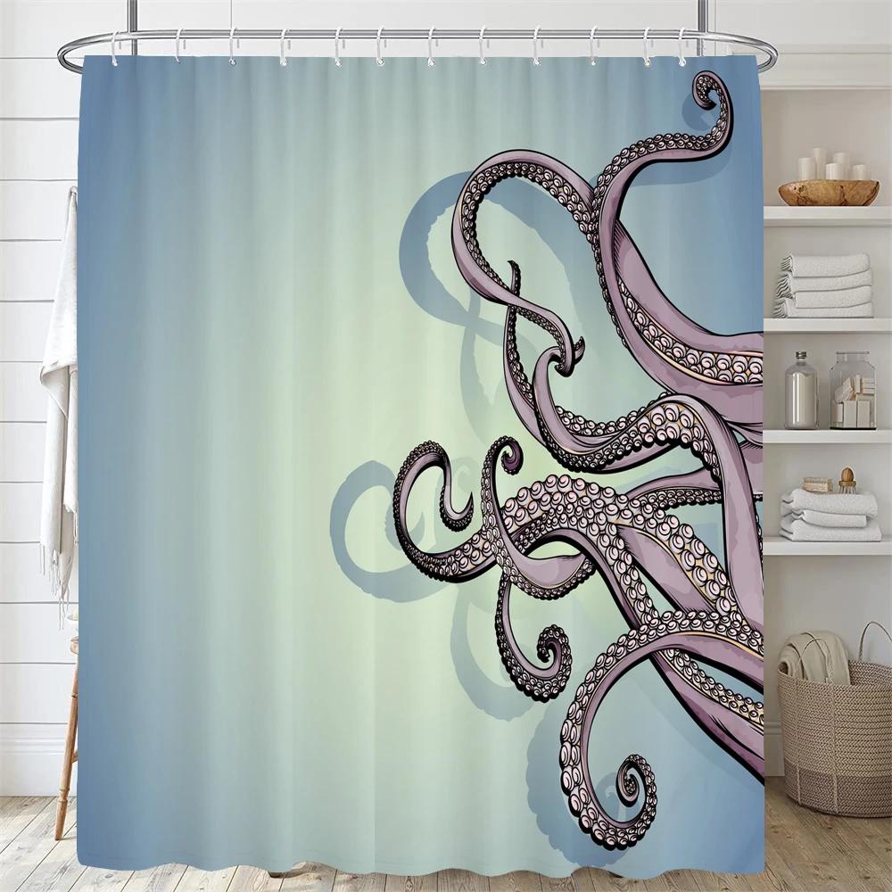 Oktopus Meere Duschvorhänge Badvorhang 180*180cm Wasserdicht Badezimmer Heimdeko Waschbarer Stoff Badezimmersichtschutz Mit 12 Haken