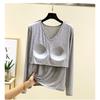 With Chest Pad Modal Long Sleeves Shirt Women Autumn Loose V-neck All-Match Casual Bottoming Shirt Thin Plus Size Top