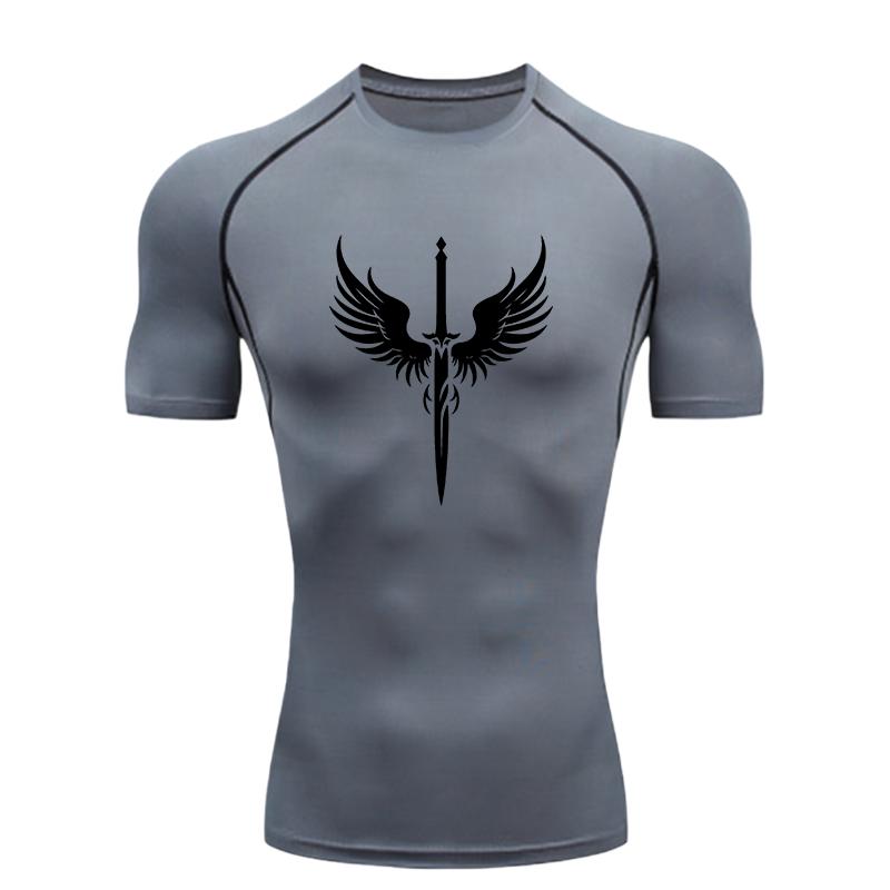 Sword with Wings  Men's Sports T-shirt Training Fitness Compression Workout T-Shirt Short Sleeve Rashguard for Men