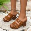 Fashion 2024 Plus Size Shoes Female Open Toe Women's Slippers Casual Dress Slippers Women Buckle Round Toe Platform Chunky Heels Sandals