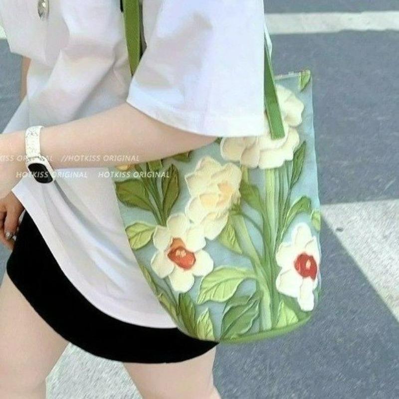 Premium Canvas Bag Women's New Large-capacity Bucket Bag Fashion Handbag Casual Versatile Shoulder Messenger Bag