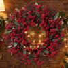 Simulated Xmas Red Berry Garland 45 CM Green Leaf Red Fruit Wreath Hanging Wreath Decoration  Door
