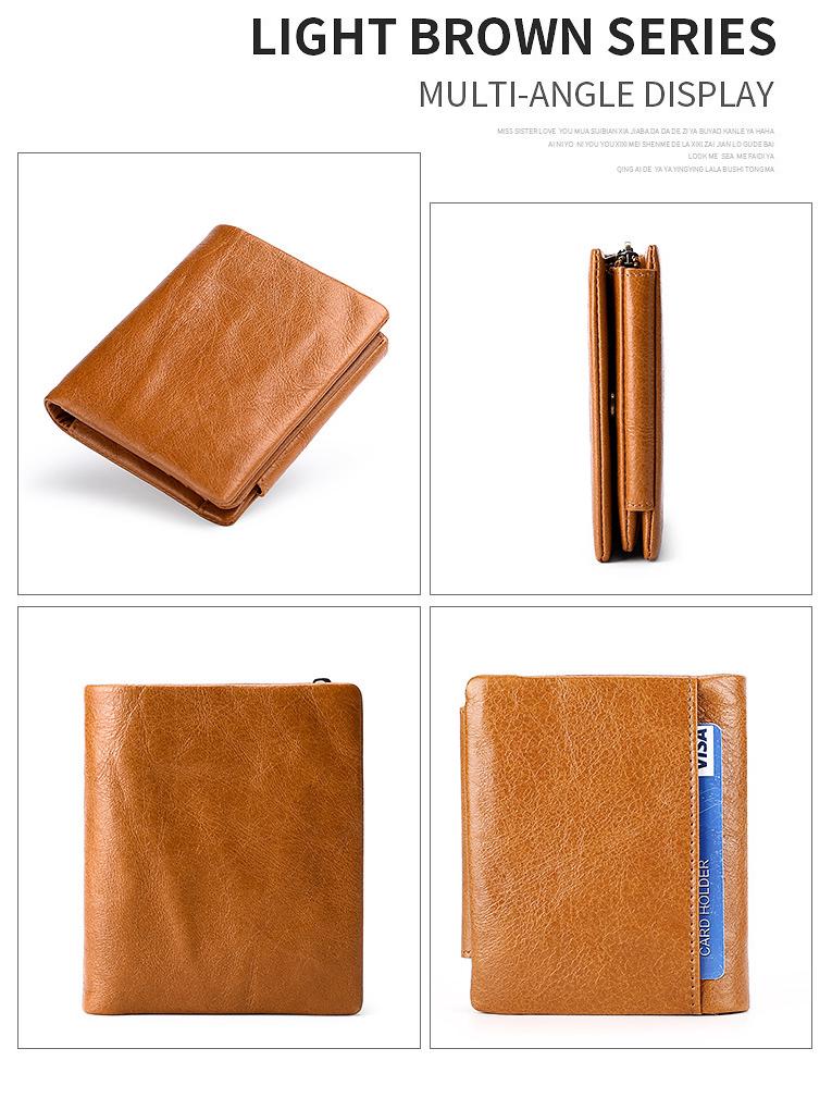 Trifold Retro RFID Leather Wallet for Men - Short Anti-Theft with Multiple Card Slots