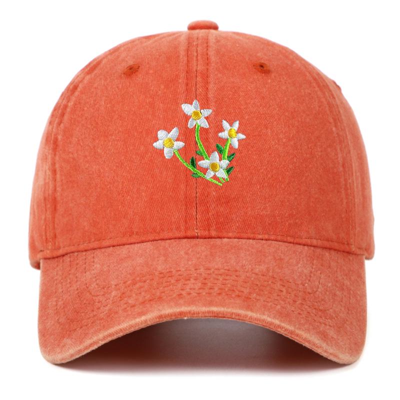 Korean 2025 Floral Embroidered Curved Brim Baseball Cap for Women - Sun Protection & Face Slimming Design