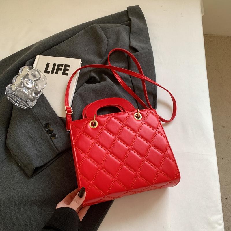 Einfache Raute bestickte Fadenhandtasche neu retro lässige Schulter Messenger Bag Handtasche Frau