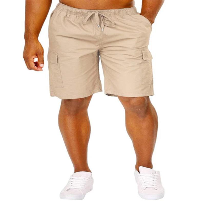 Men's Classic Workwear Drawstring Loose-Fit Solid-Colour Multi-Pocket Fashion Shorts