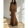 Women's 2026 Spring New Dress Set: Elegant Lace Patchwork Tie-Up Long-Sleeve Shirt and Skirt Two-Piece Set