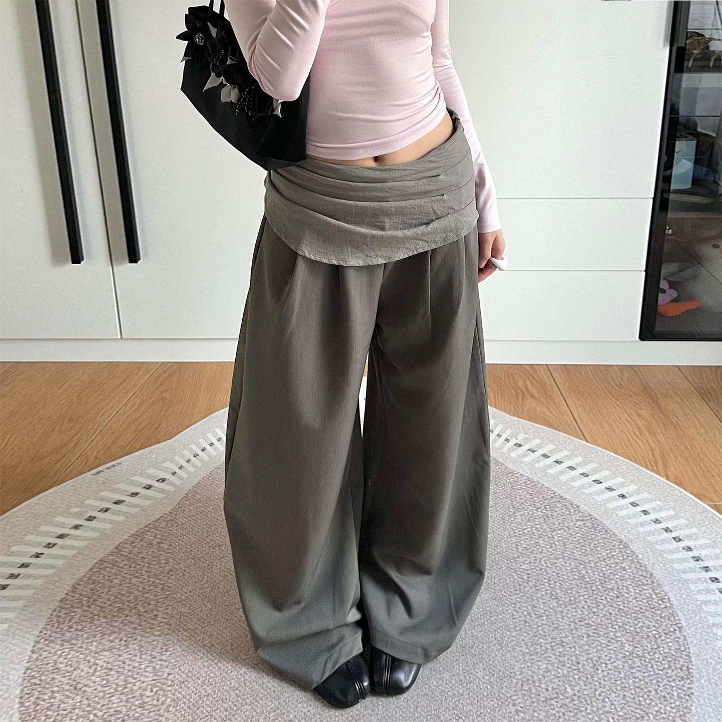 

Women s Retro Curved Blade Wide-Leg Pants - Spring Design, Butt Cover, Loose Fit, Floor-Length XL