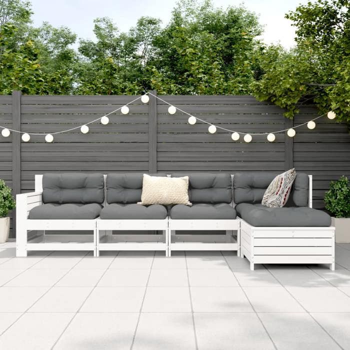 VidaXL Salon de jardin 5 pcs blanc bois massif de pin 3250829