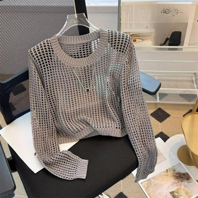 Spring Design Sense And Summer Niche Knitwear Womens Hollow Striped Hollow Knitwear Tops For Outer Wear
