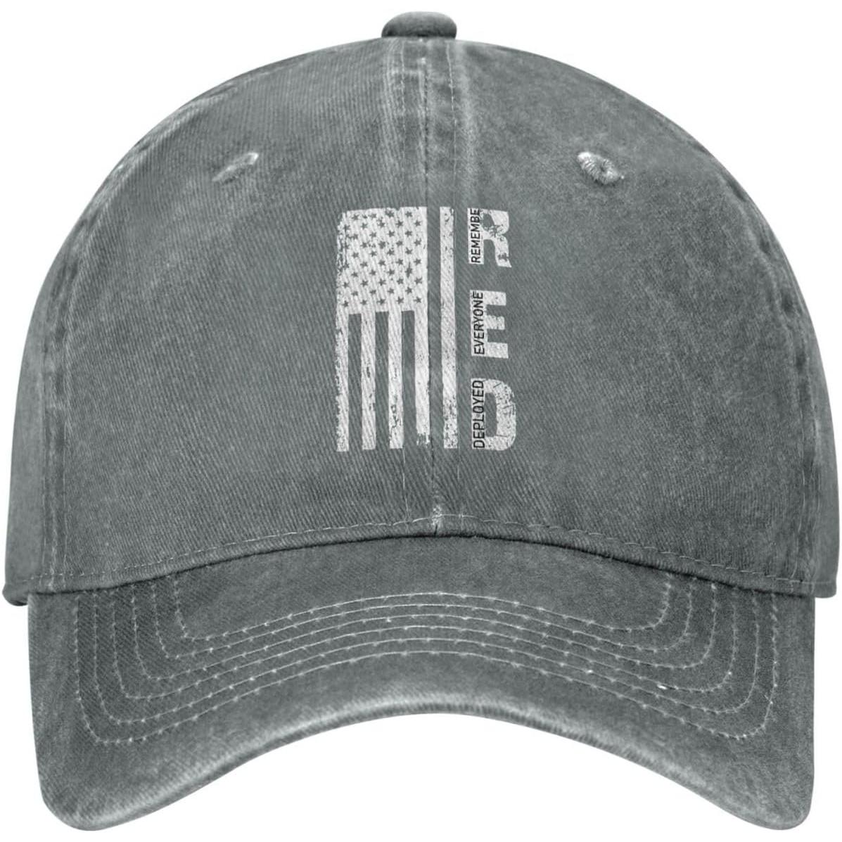 

Remember Everyone Deployed American Flag Distressed Baseball Cap Vintage Washed Dad Hat Adult Can Be Adjusted сірий