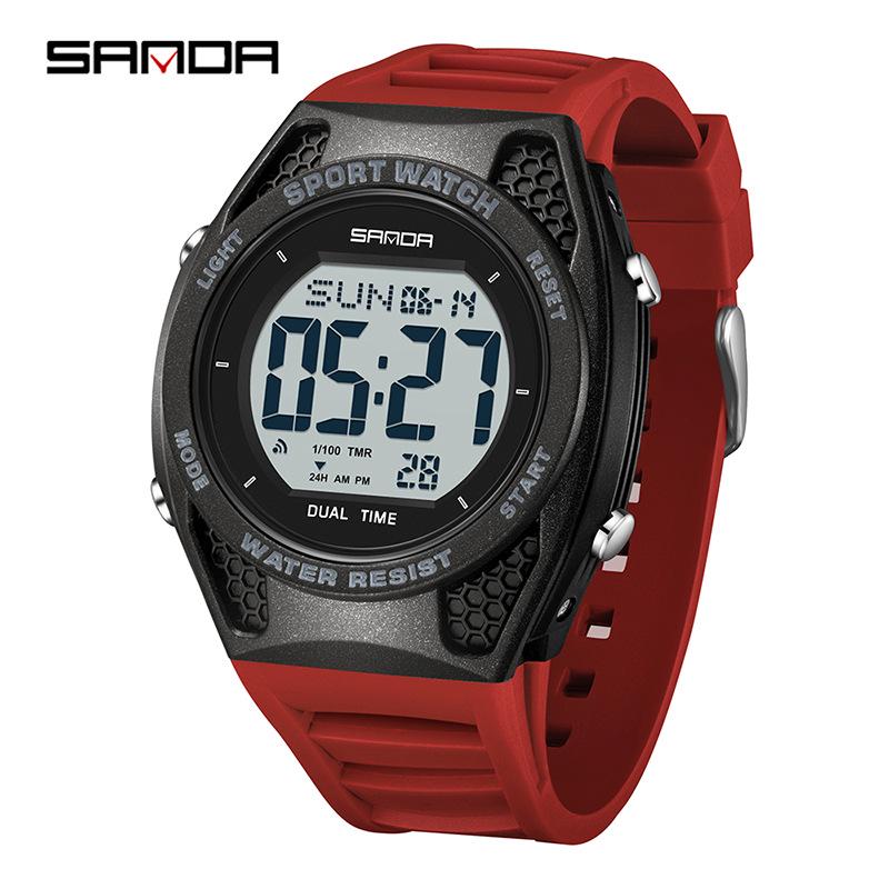 Sanda Men's Digital Watch: 7 Alarms, Luminous, Multi-Function, Waterproof, Dual Time Zones.