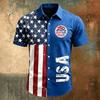 Men Short Sleeve Button Down Casual Collared Shirt with United States Letter Print and Flag Pattern for Spring Summer Wear
