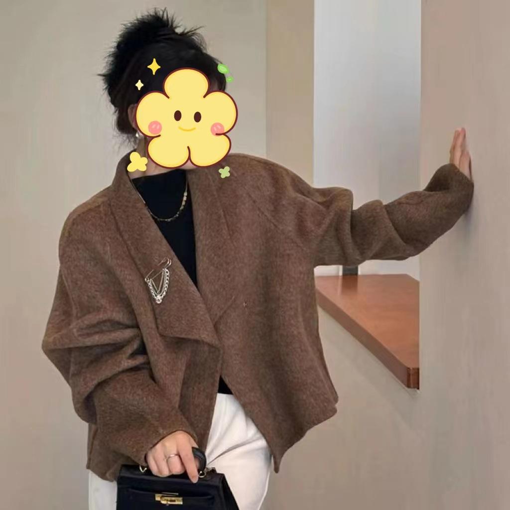 

Женское двухстороннее шерстяное пальто, высококачественное осенне-зимнее двухстороннее шерстяное пальто, короткое костюмное пальто, миниатюрное пальто для женщин M