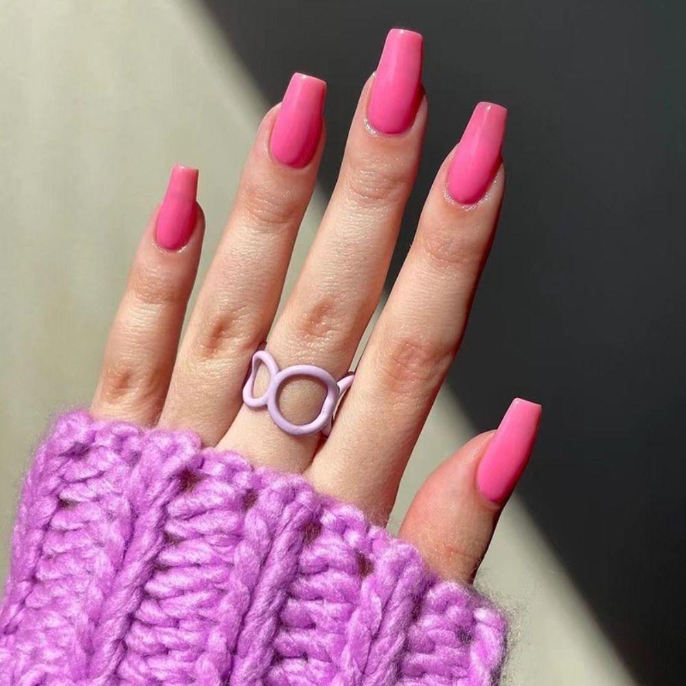 

24шт маникюр сплошной цвет DIY полное покрытие французский короткие накладные ногти балерина