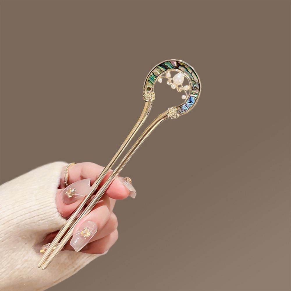 1 szt. Perłowy Metalowy Wsuwka do Włosów w Kształcie U Niebiesko-Biała Porcelanowa Wsuwka do Włosów w Kształcie U Hanfu Akcesoria do Włosów Wsuwki do Włosów do Koków Dziewczyna